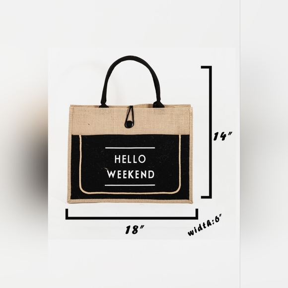 Fame Hello Weekend Burlap Tote Bag - Picture 3 of 3